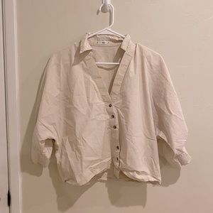 Mango Off White/Cream Puff Sleeve Button Down Top — Size 4